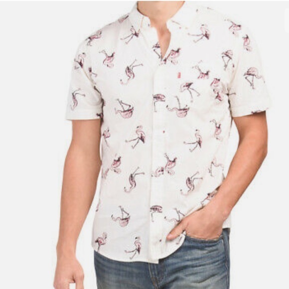 Levi's Men's Riverton Poplin Short Sleeve cotton Shirt Flamingo Size Medium